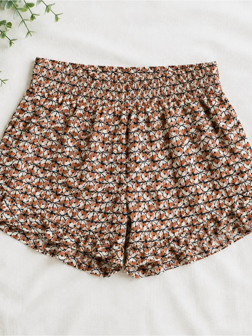 Shade & Shore Orange, Black and Cream Geometric Print Shorts